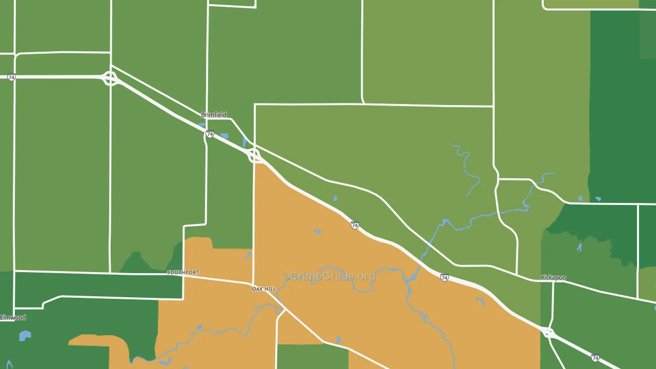 Brimfield, IL Map of Robbery Rates