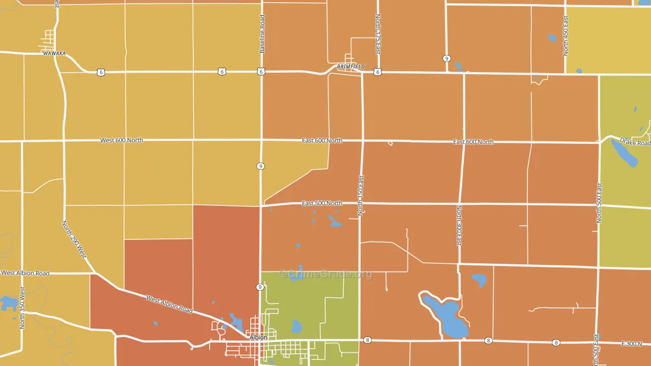 Brimfield, IN Map of Robbery Rates