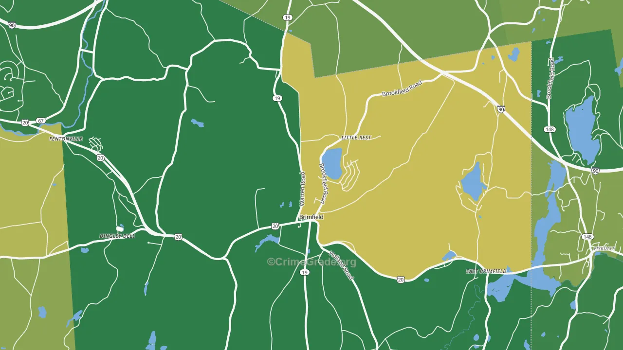 Brimfield, MA Map of Robbery Rates