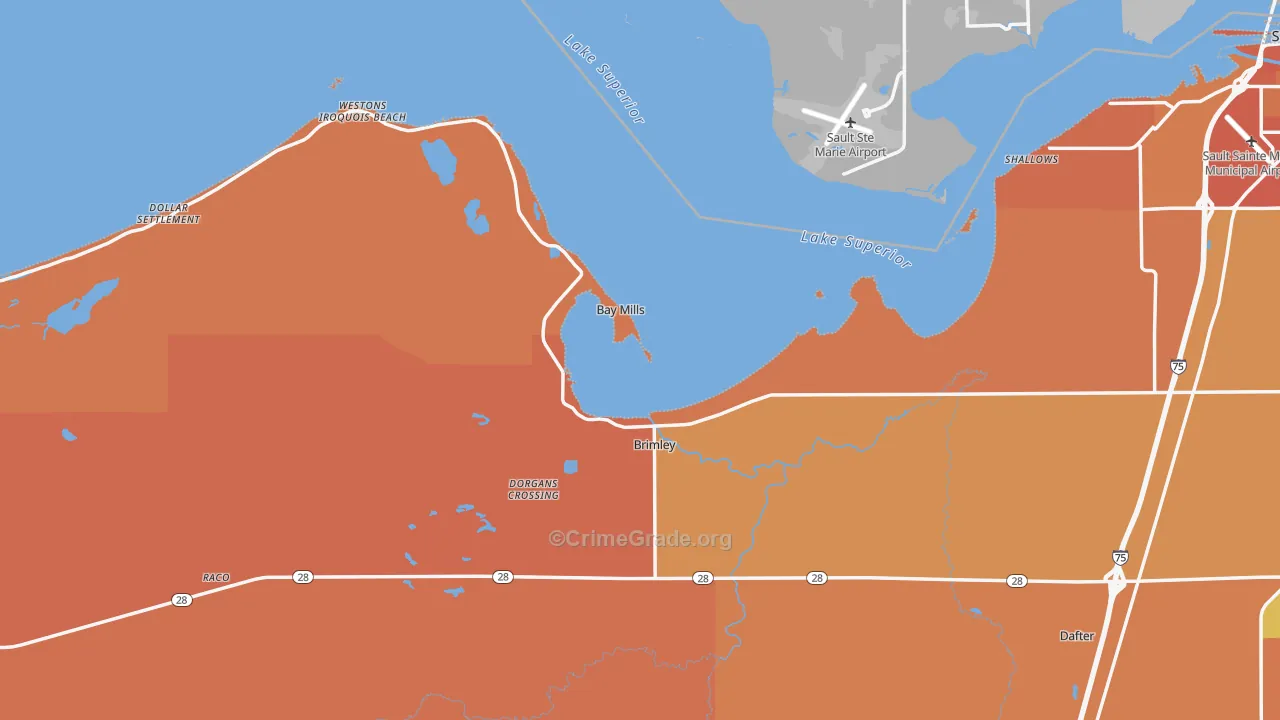 Brimley, MI Map of Robbery Rates