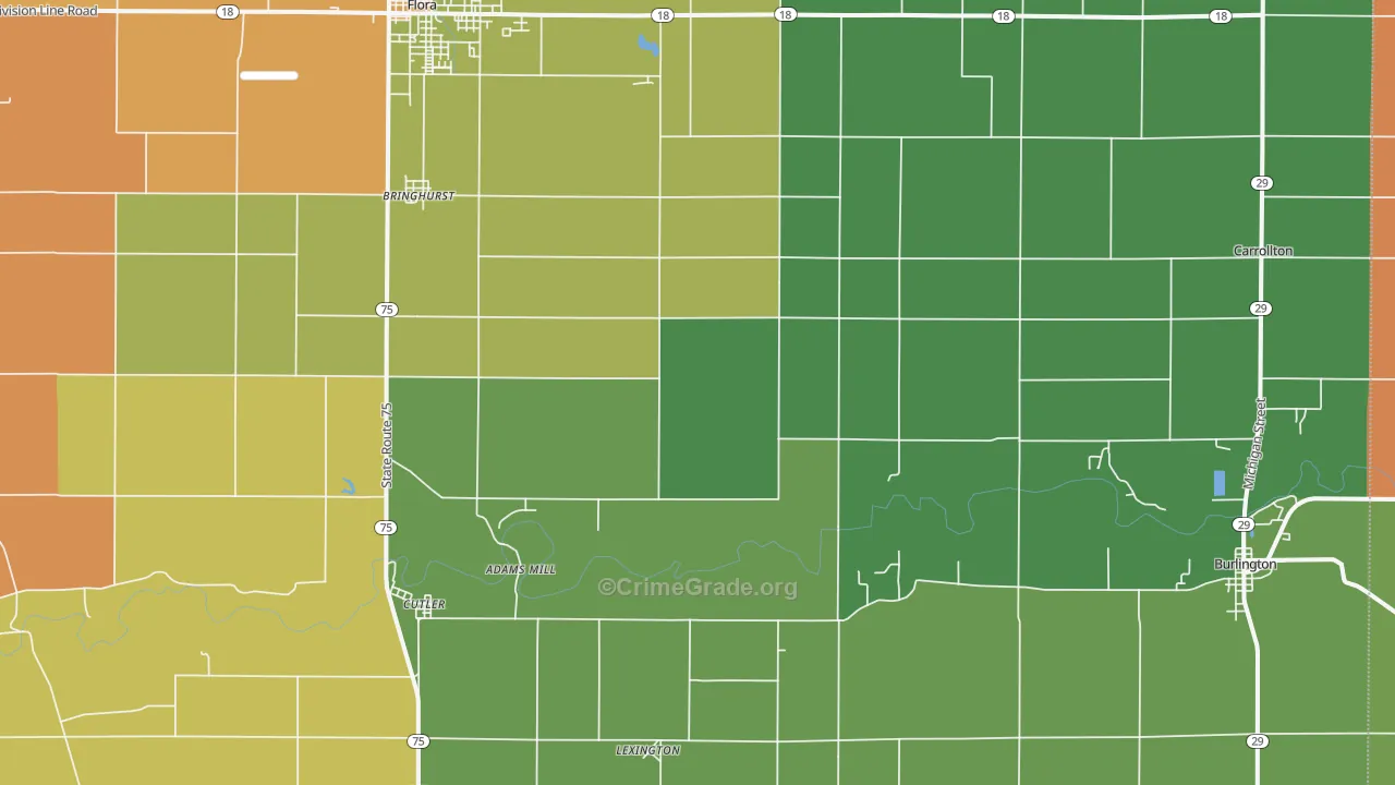 Bringhurst, IN Map of Robbery Rates