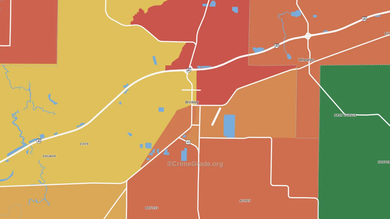 Brinkley, AR Map of Robbery Rates
