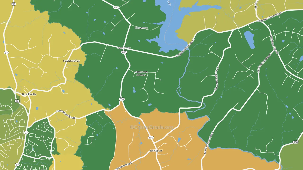 Brinklow, MD Map of Robbery Rates