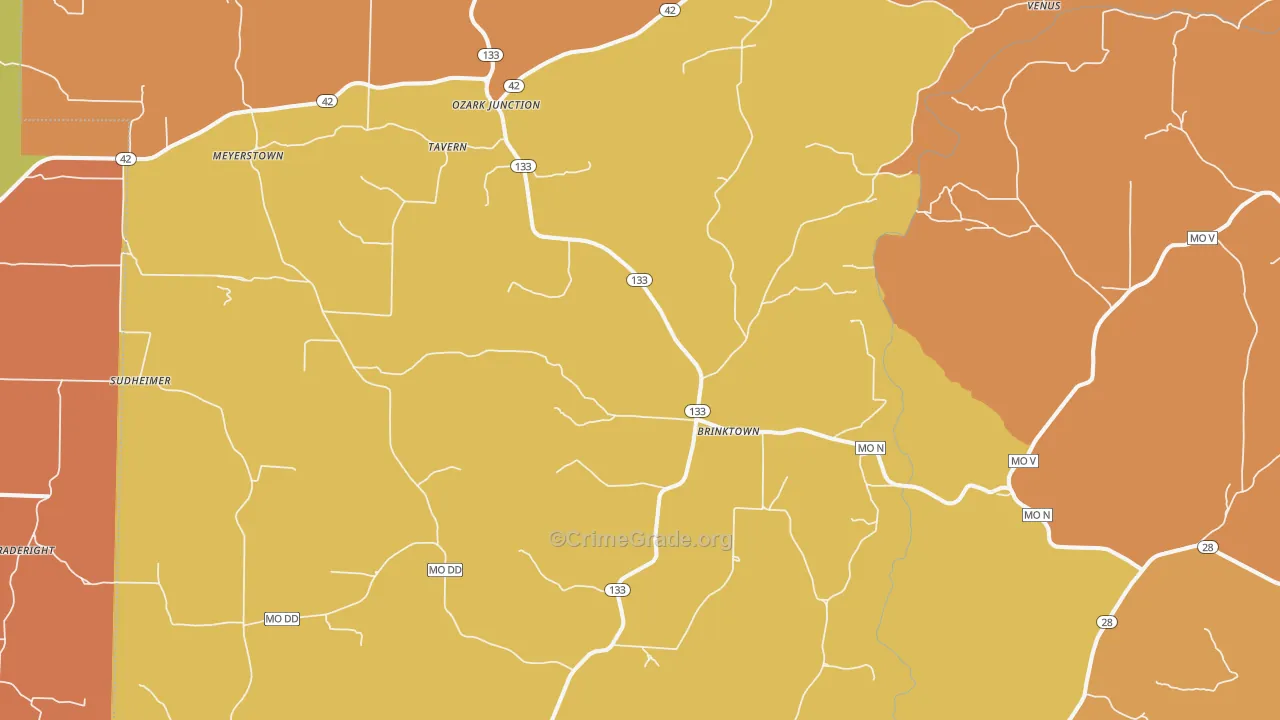 Brinktown, MO Map of Robbery Rates