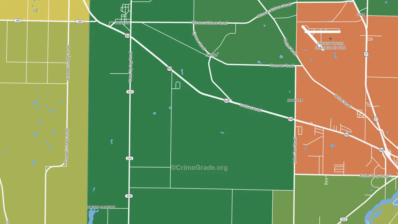 Brinson, GA Map of Robbery Rates
