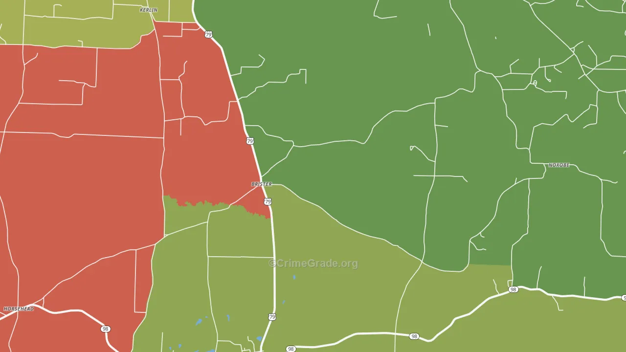 Brister, AR Map of Robbery Rates