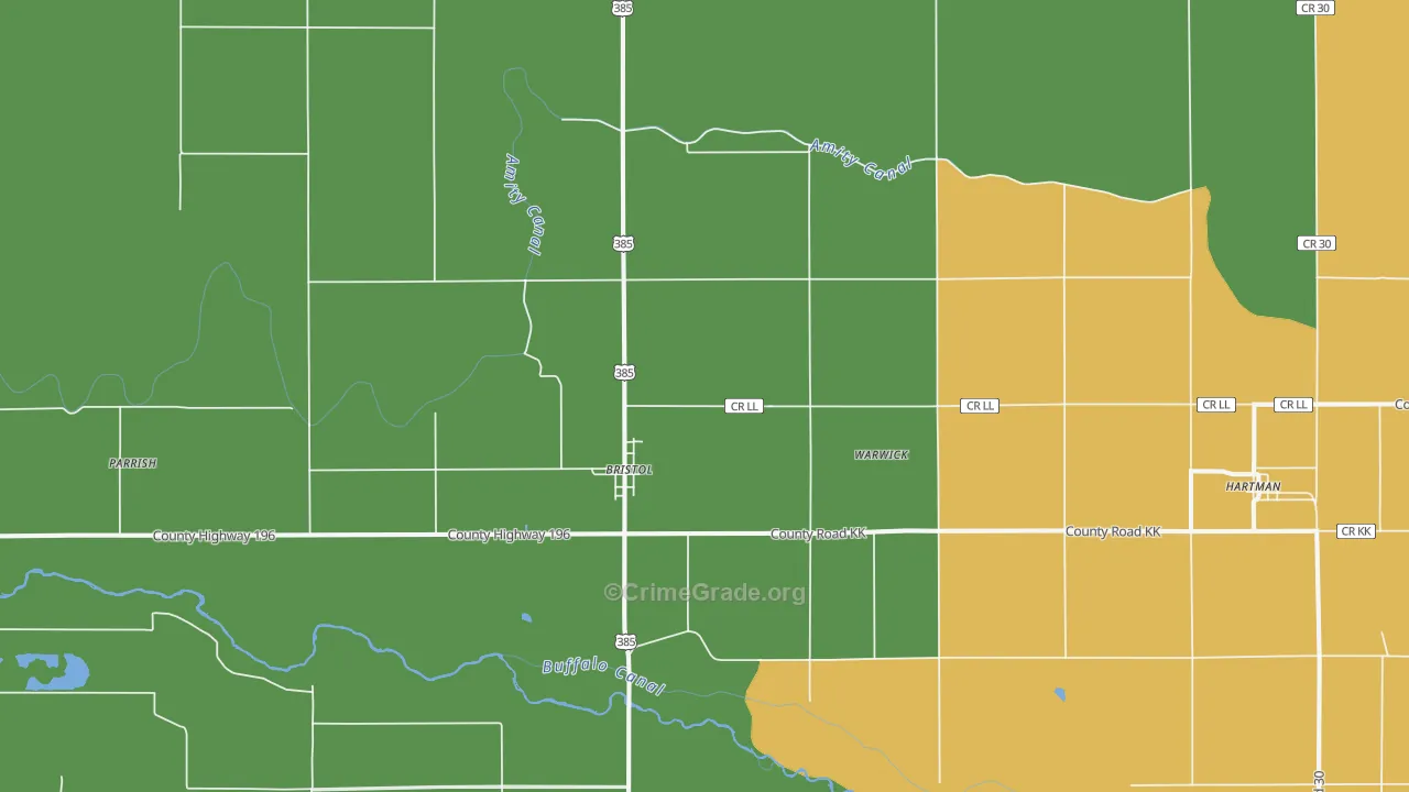 Bristol, CO Map of Robbery Rates