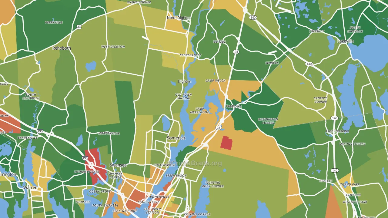 Bristol County, MA Map of Robbery Rates