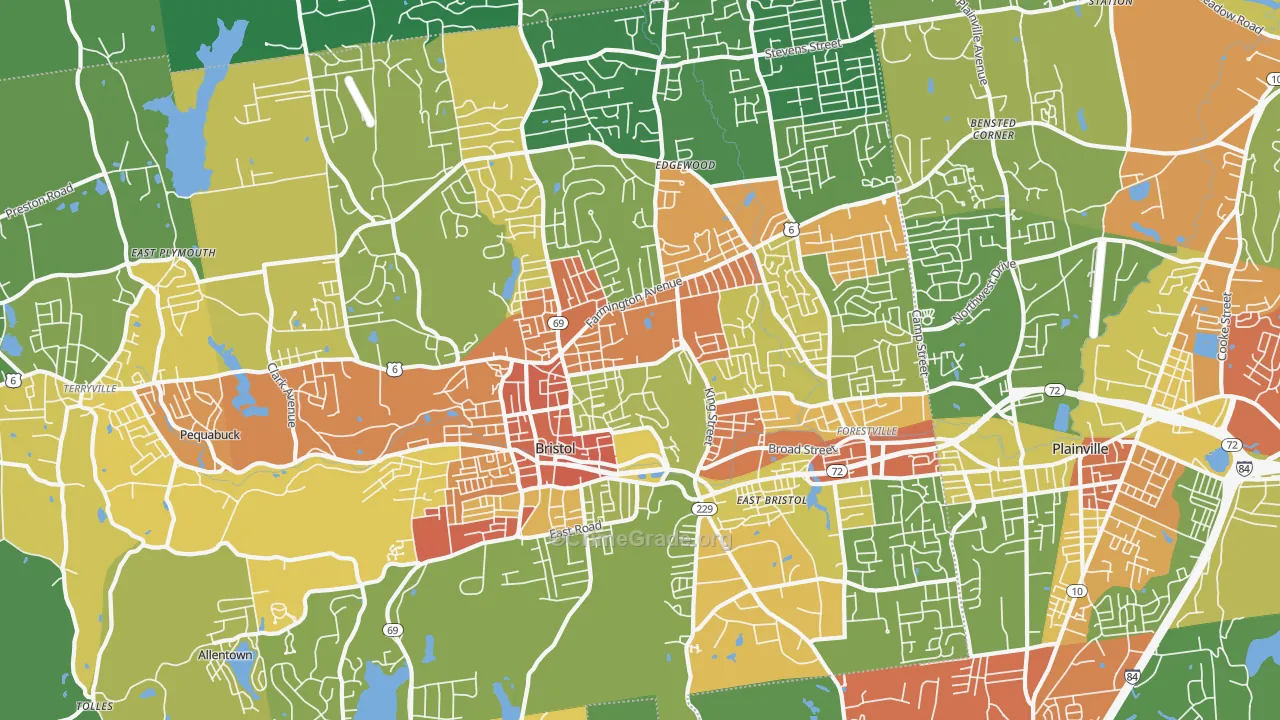 Bristol, CT Map of Robbery Rates
