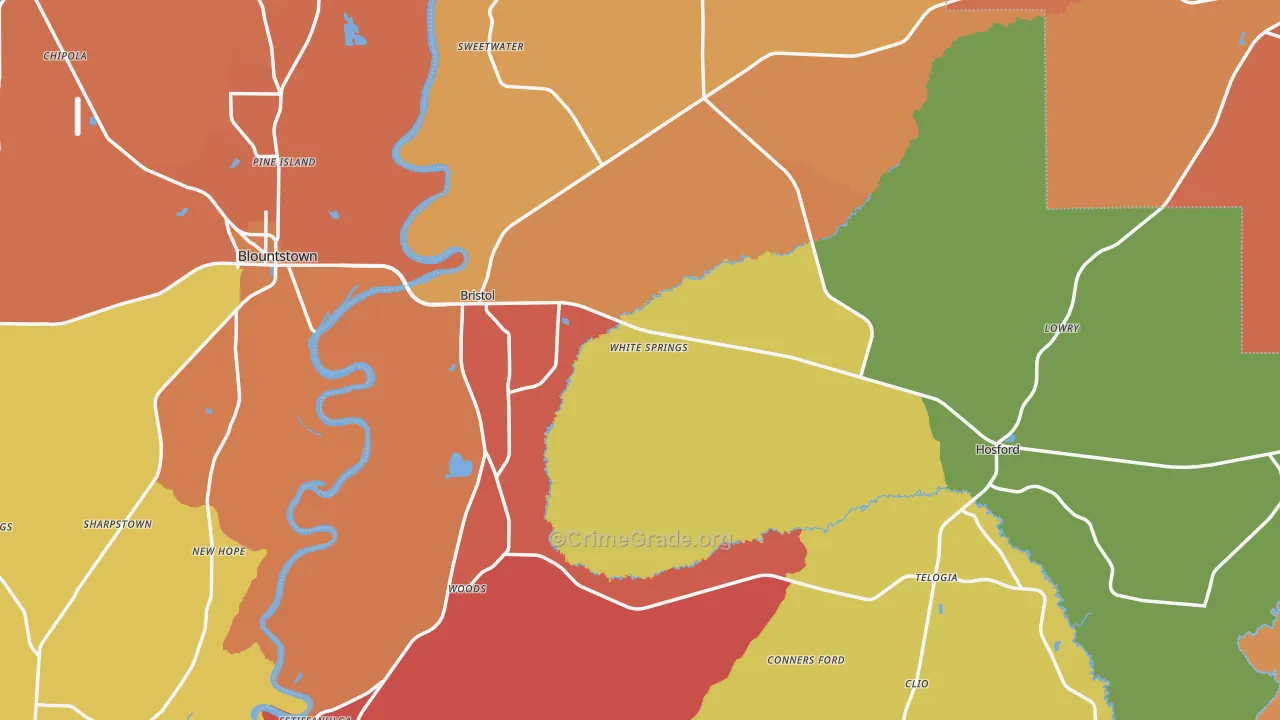 Bristol, FL Map of Robbery Rates