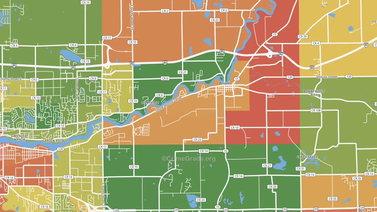Bristol, IN Map of Robbery Rates