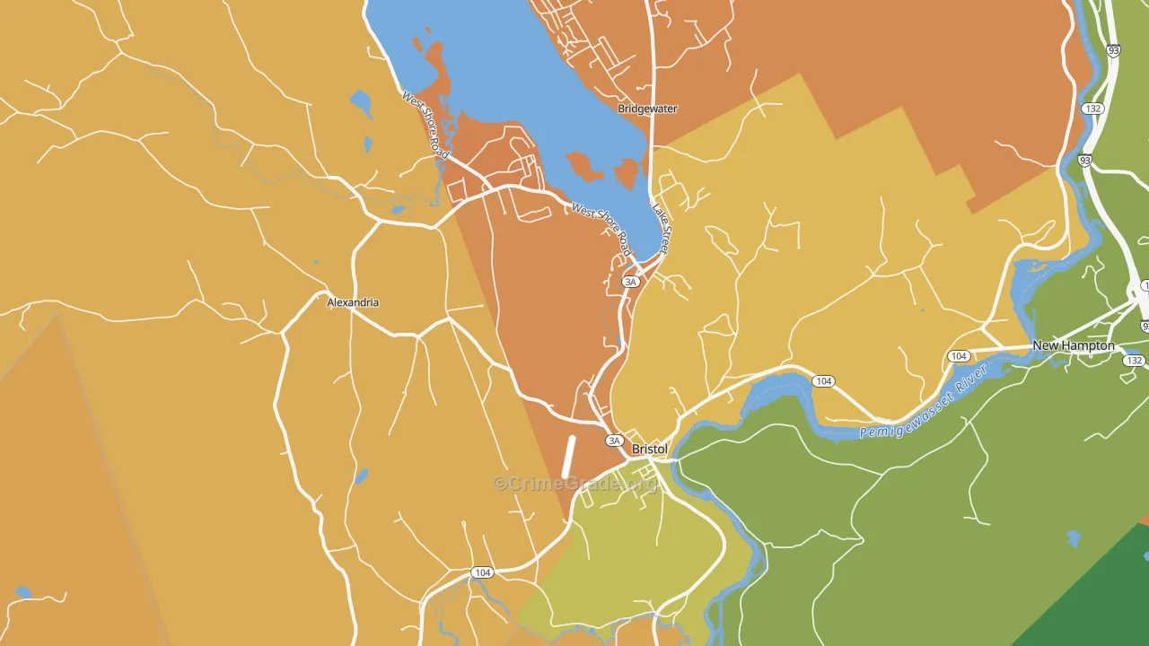 Bristol, NH Map of Robbery Rates