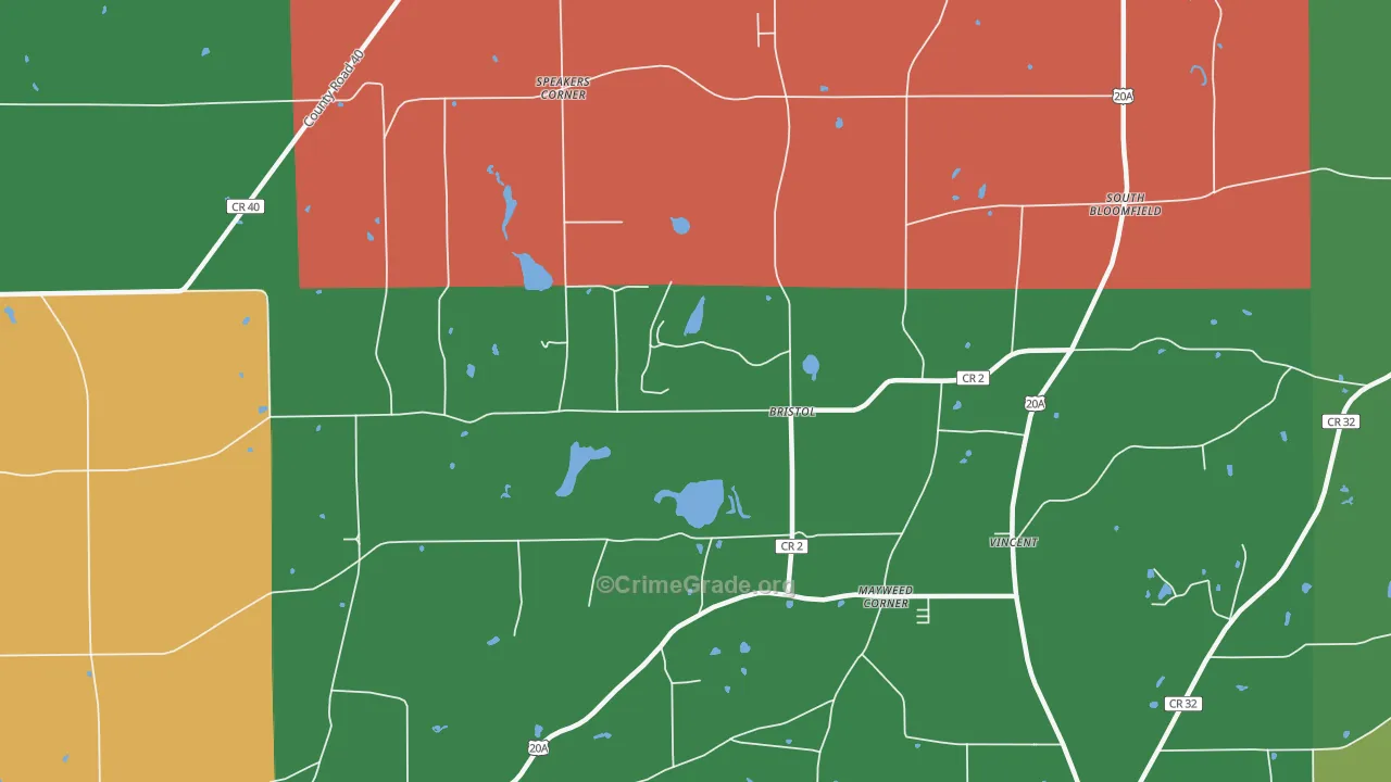 Bristol, NY Map of Robbery Rates