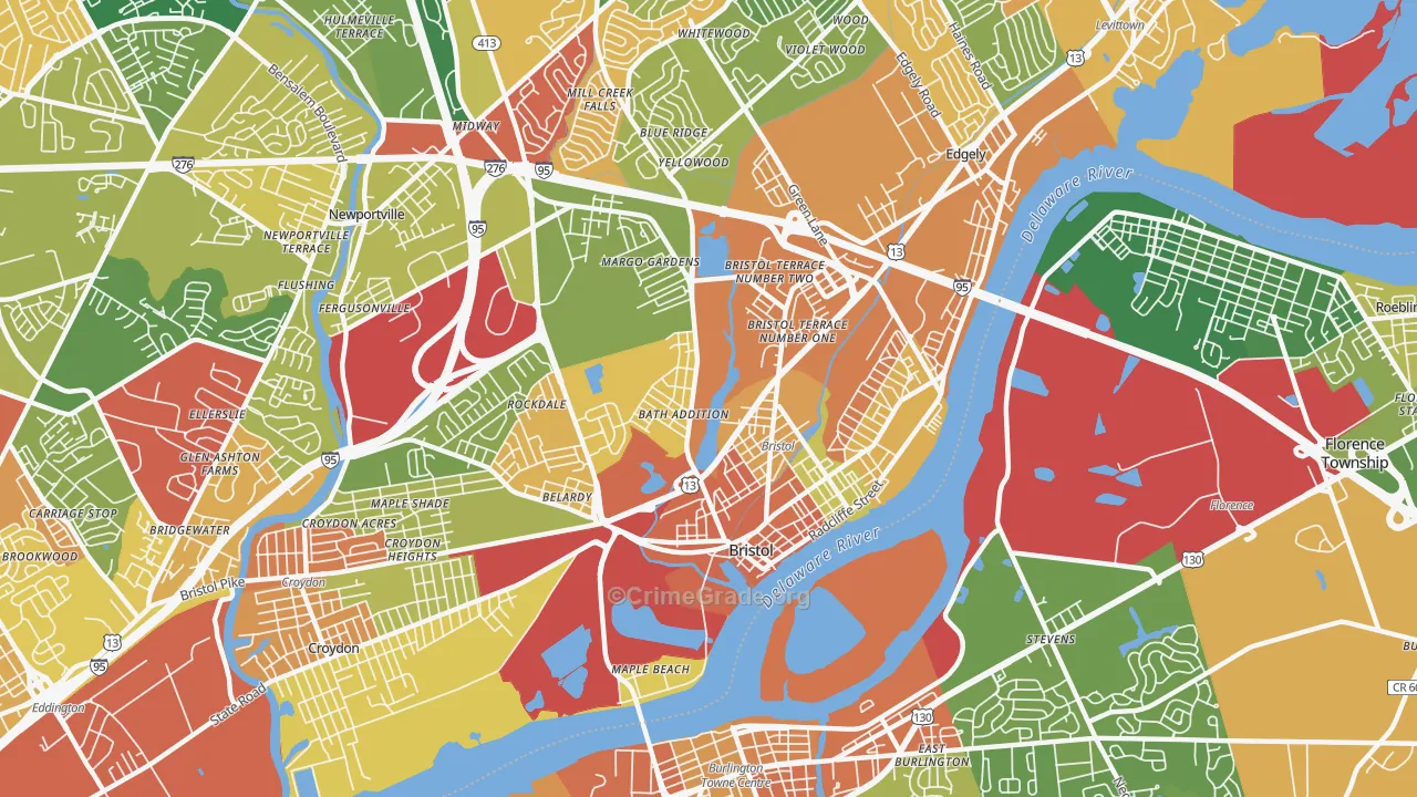 Bristol, PA Map of Robbery Rates