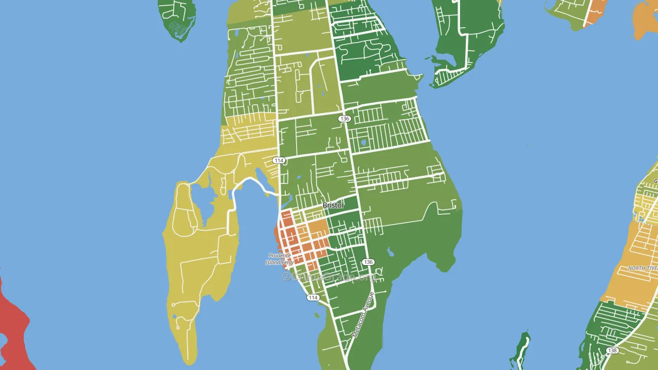 Bristol, RI Map of Robbery Rates