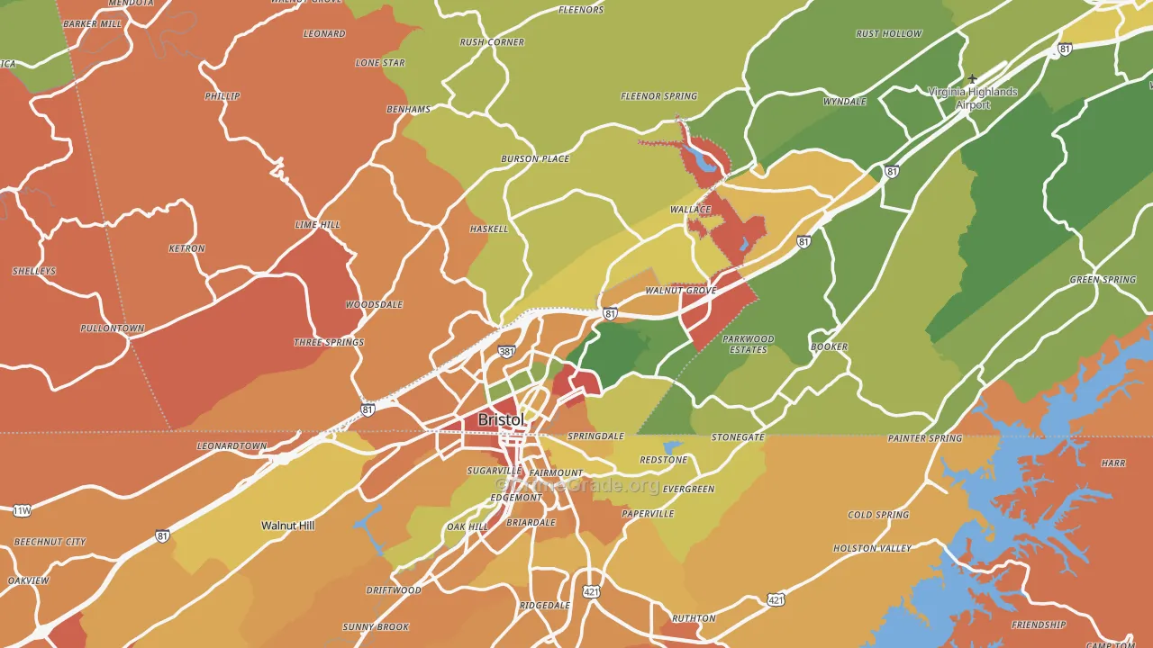 Bristol, VA Map of Robbery Rates