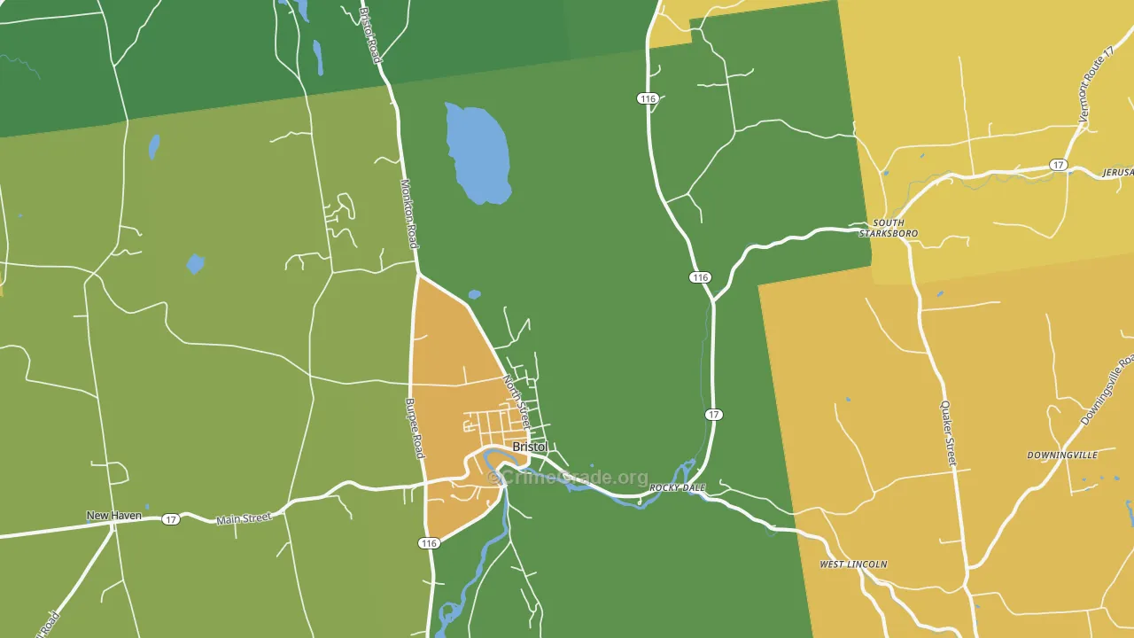 Bristol, VT Map of Robbery Rates