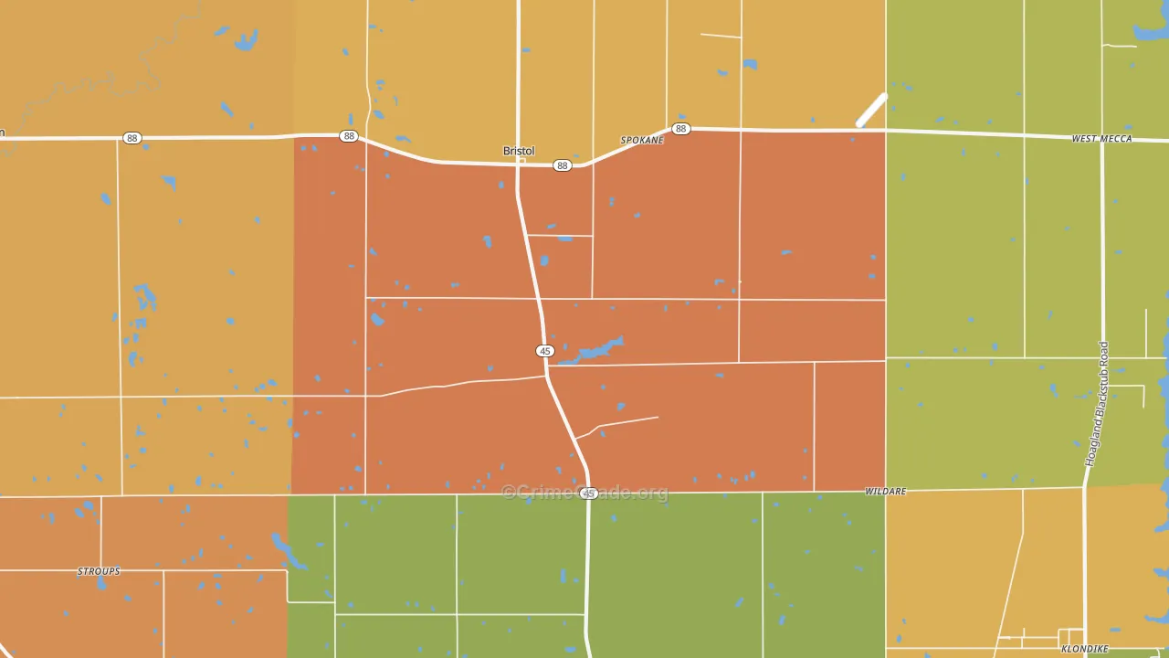 Bristolville, OH Map of Robbery Rates