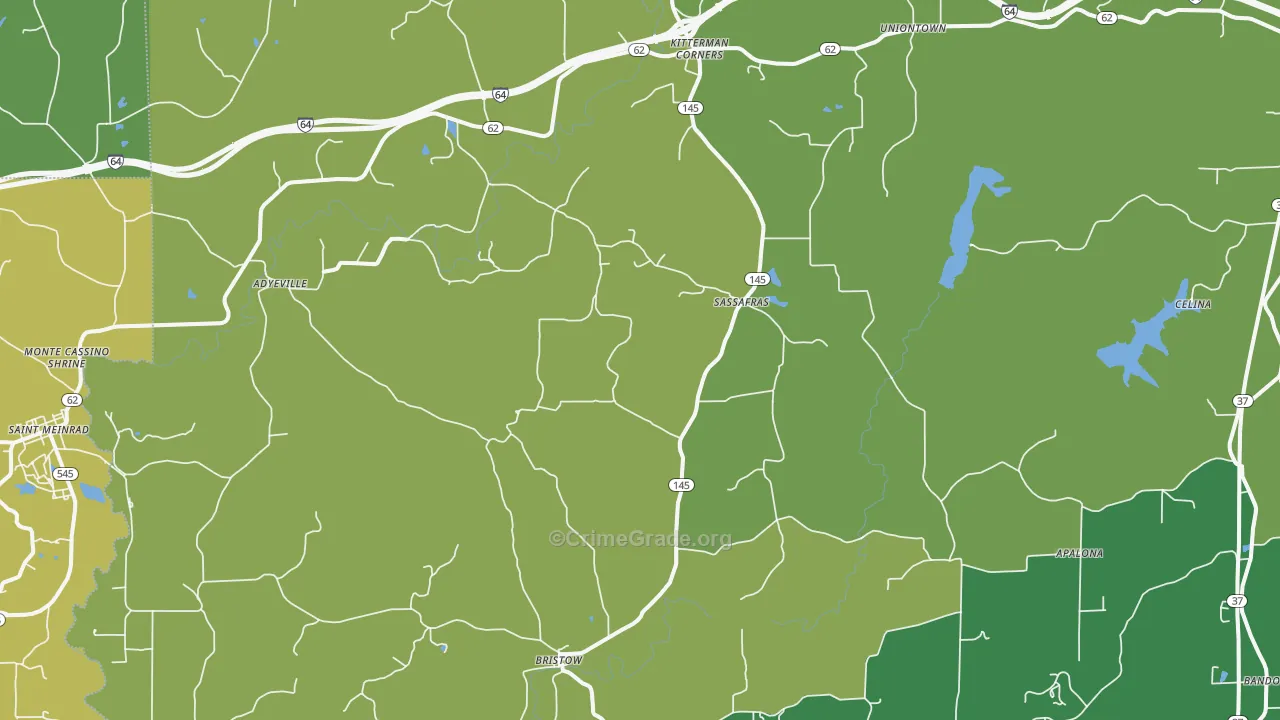Bristow, IN Map of Robbery Rates