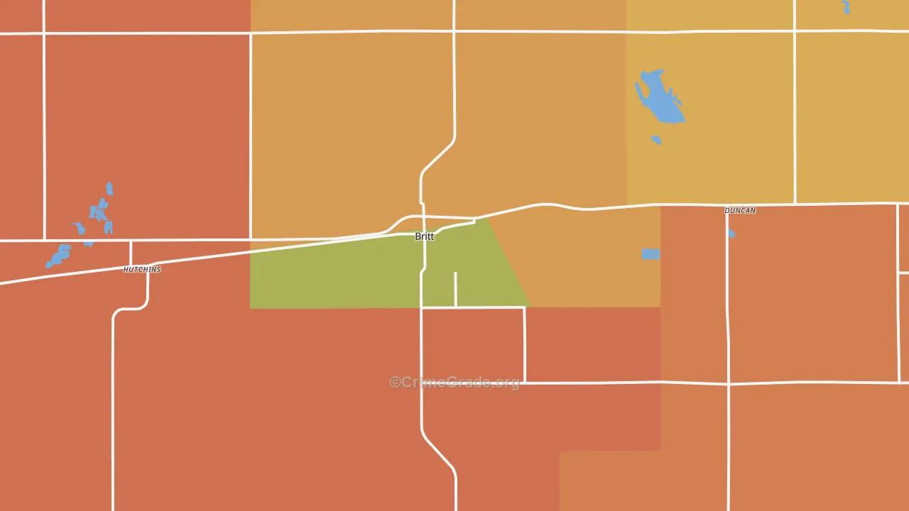 Britt, IA Map of Robbery Rates