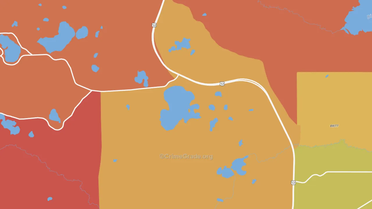 Britt, MN Map of Robbery Rates