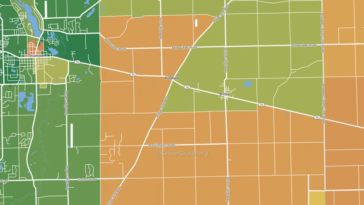 Britton, MI Map of Robbery Rates