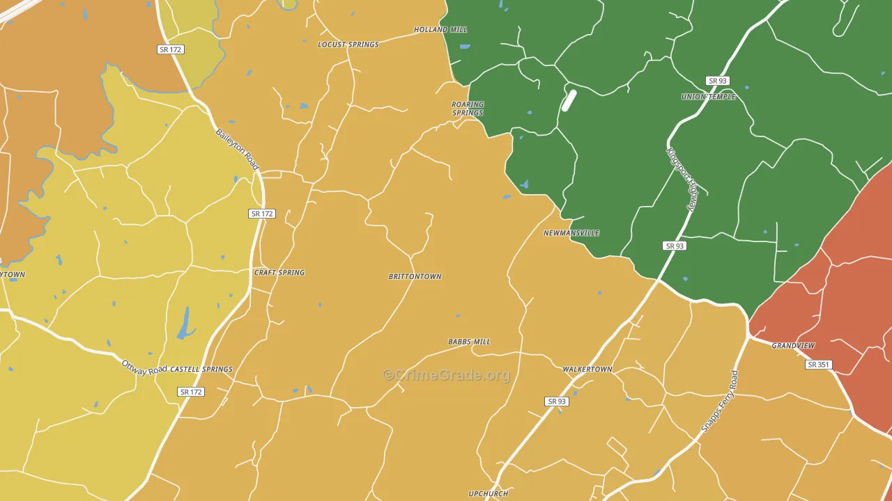 Brittontown, TN Map of Robbery Rates