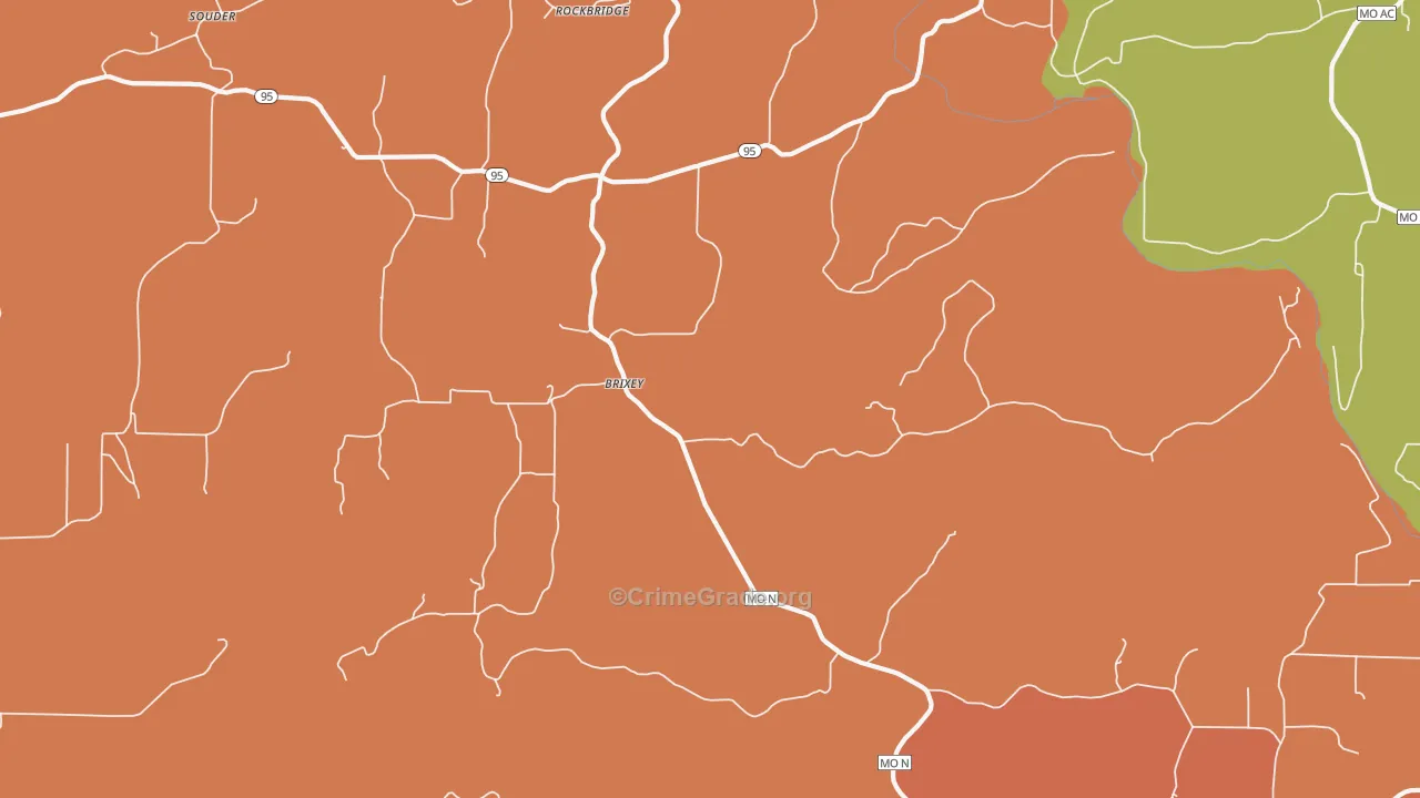 Brixey, MO Map of Robbery Rates