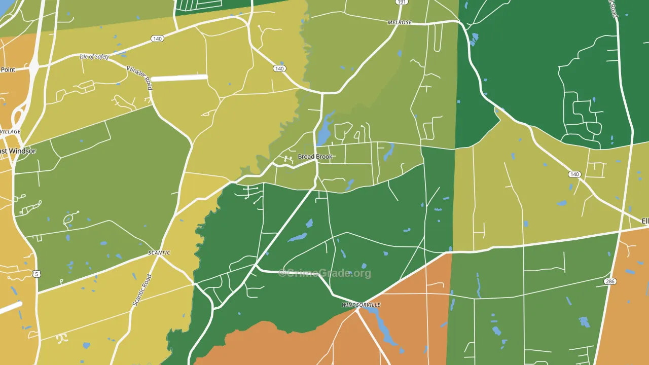 Broad Brook, CT Map of Robbery Rates