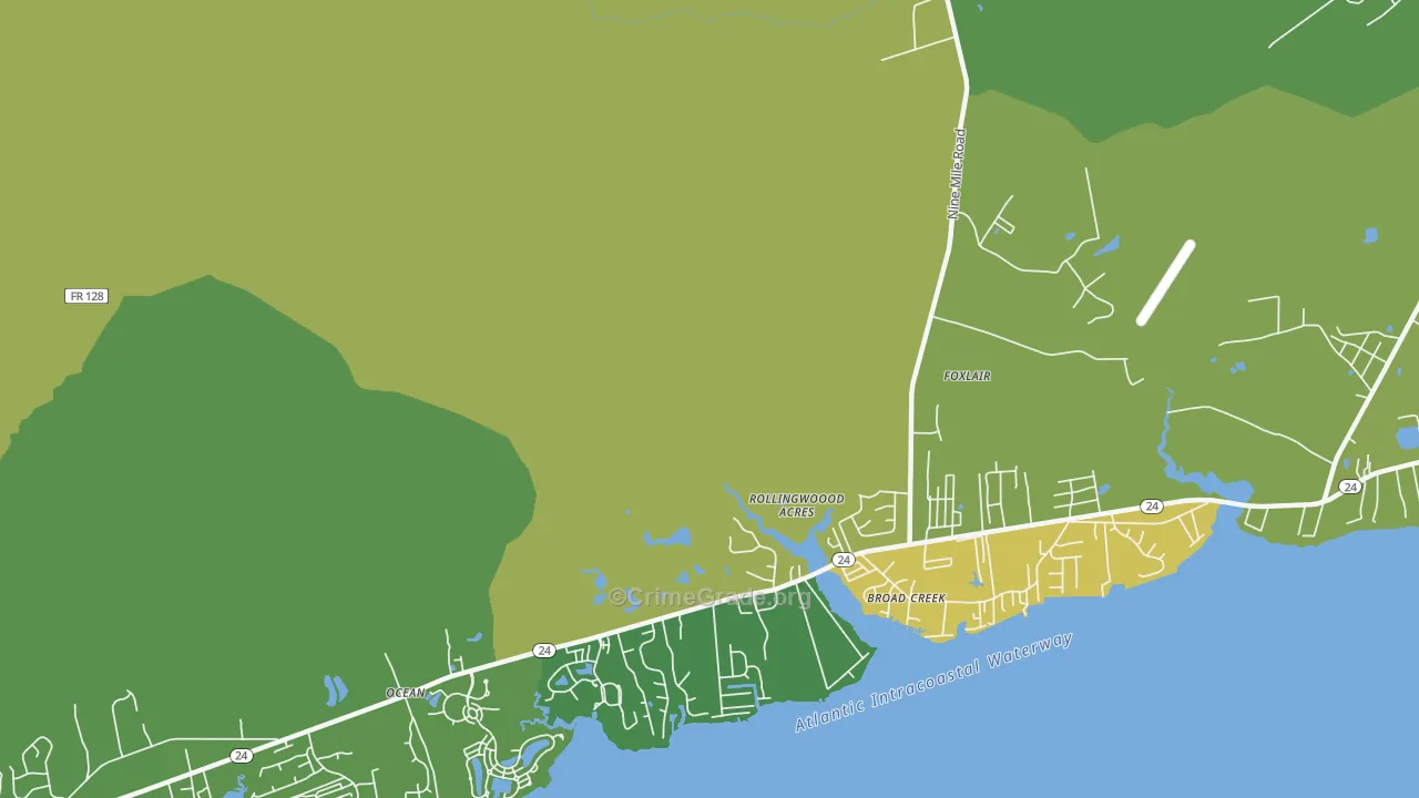 Broad Creek, NC Map of Robbery Rates