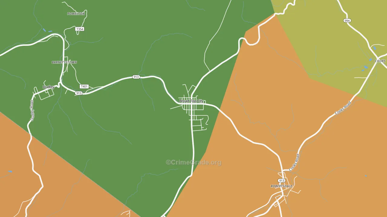 Broad Top City, PA Map of Robbery Rates