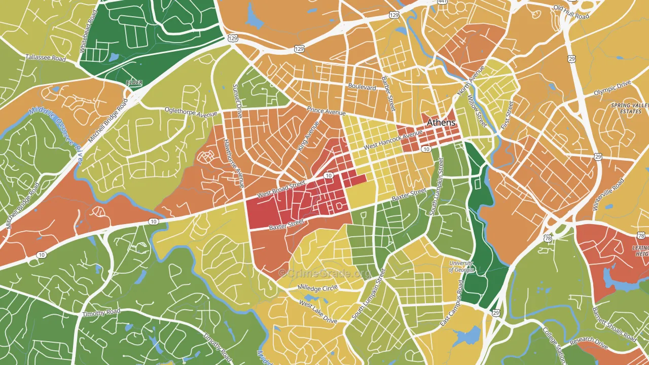 Broadacres Homes, Athens, GA Map of Robbery Rates