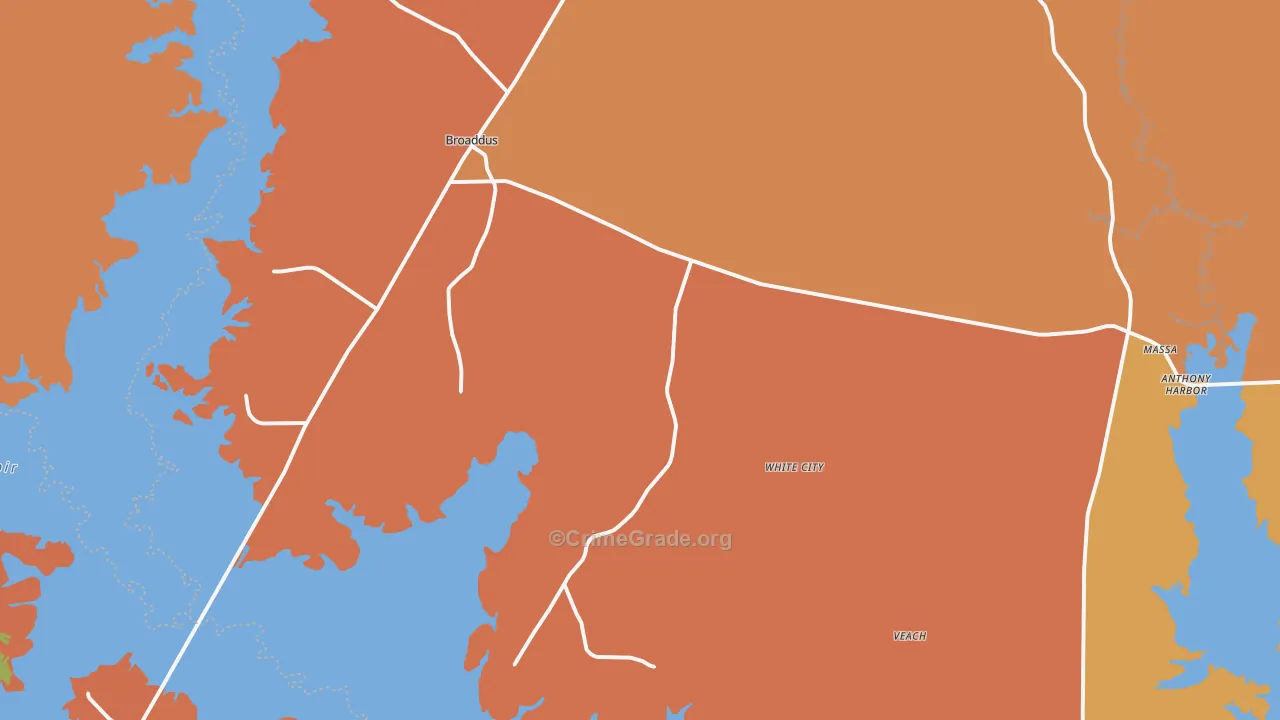 Broaddus, TX Map of Robbery Rates
