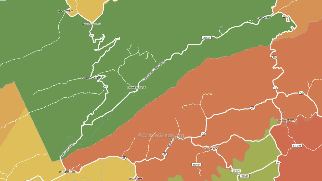 Broadford, VA Map of Robbery Rates