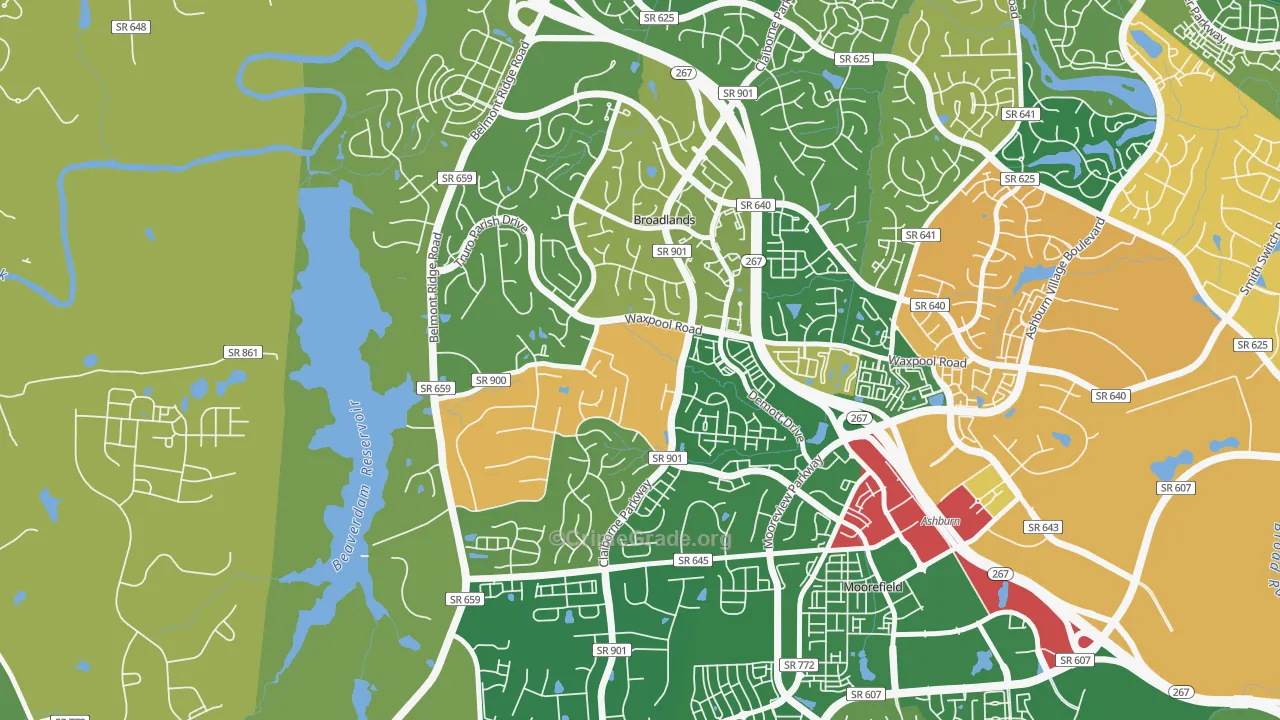Broadlands, VA Map of Robbery Rates