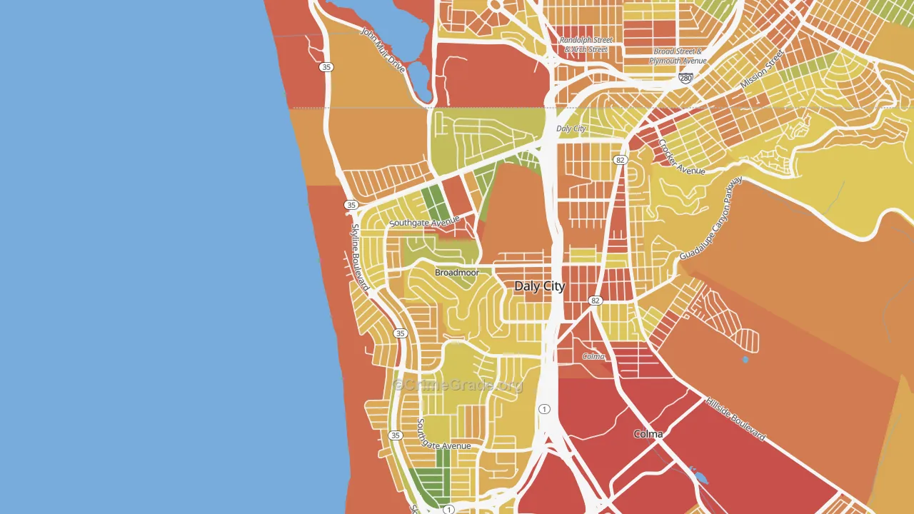 Broadmoor, Daly City, CA Map of Robbery Rates