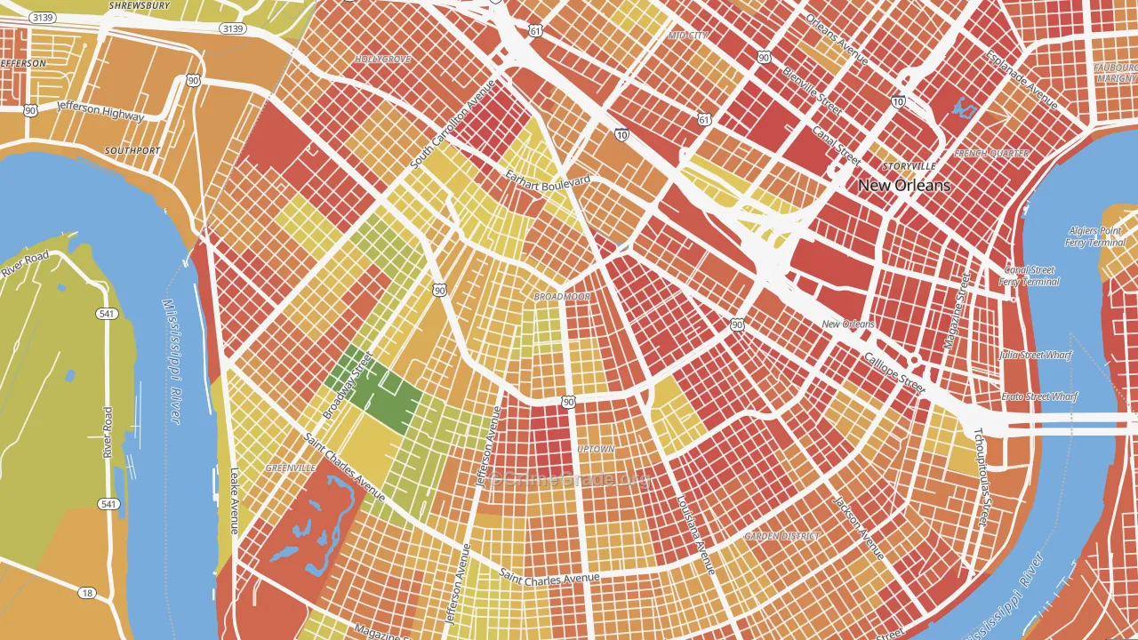 Broadmoor, New Orleans, LA Map of Robbery Rates