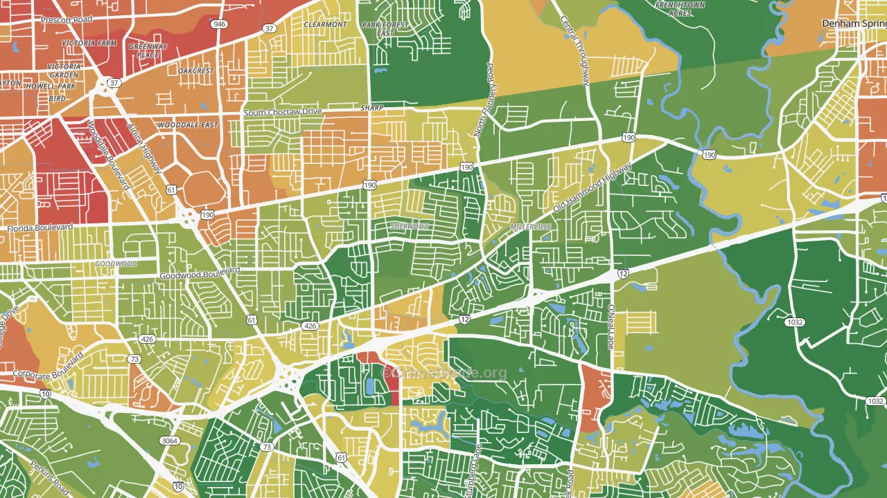 Broadmoor-Sherwood, Baton Rouge, LA Map of Robbery Rates