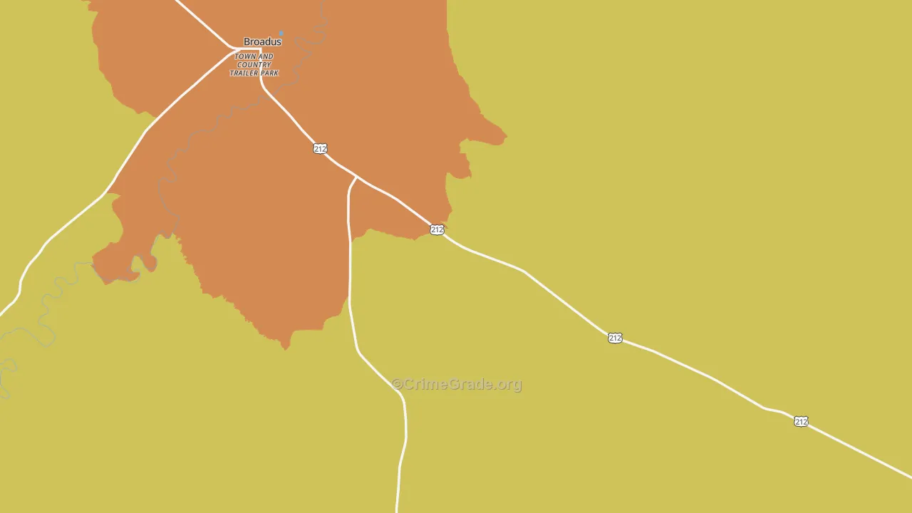Broadus, MT Map of Robbery Rates