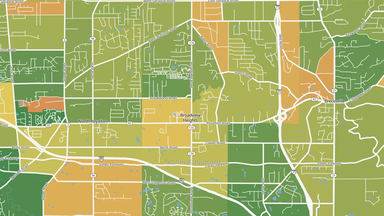 Broadview Heights, OH Map of Robbery Rates
