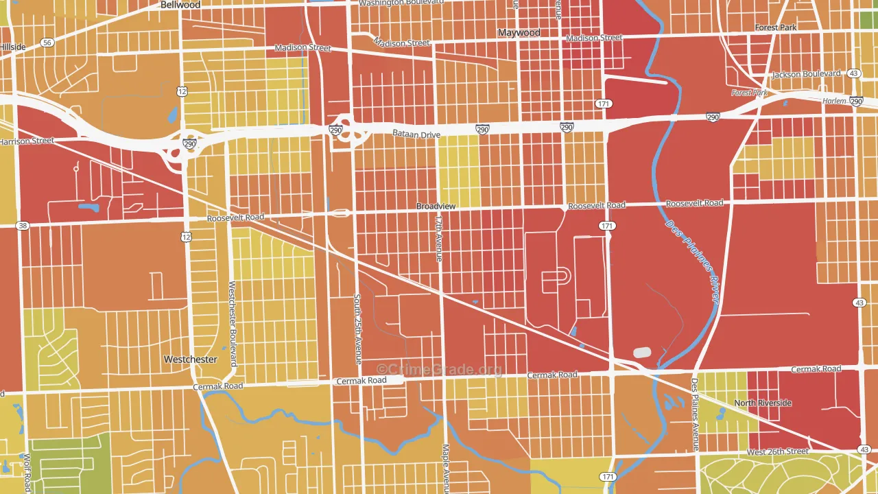 Broadview, IL Map of Robbery Rates