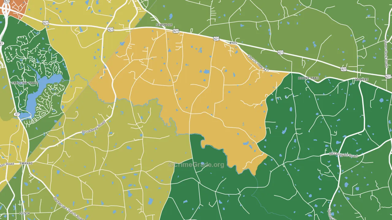 Broadway, NC Map of Robbery Rates
