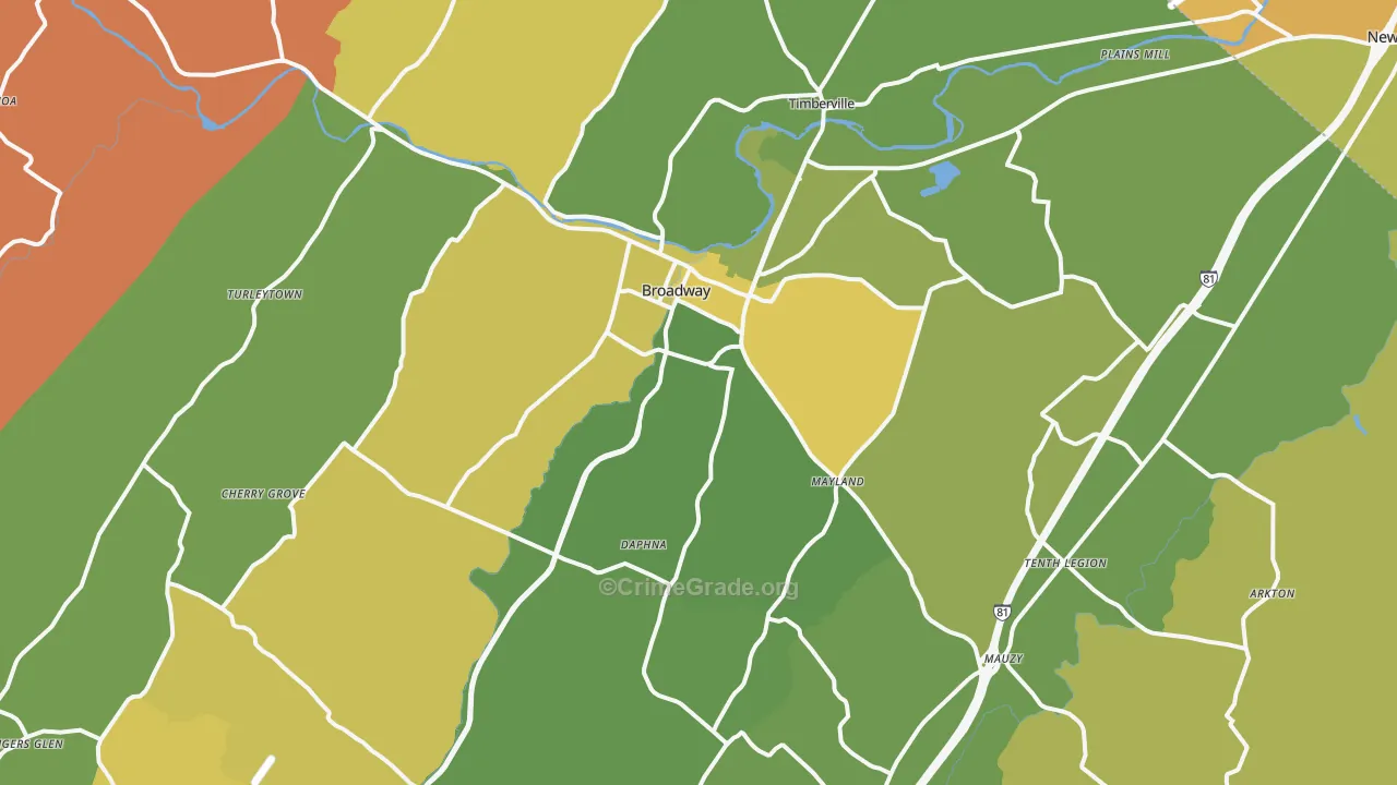 Broadway, VA Map of Robbery Rates