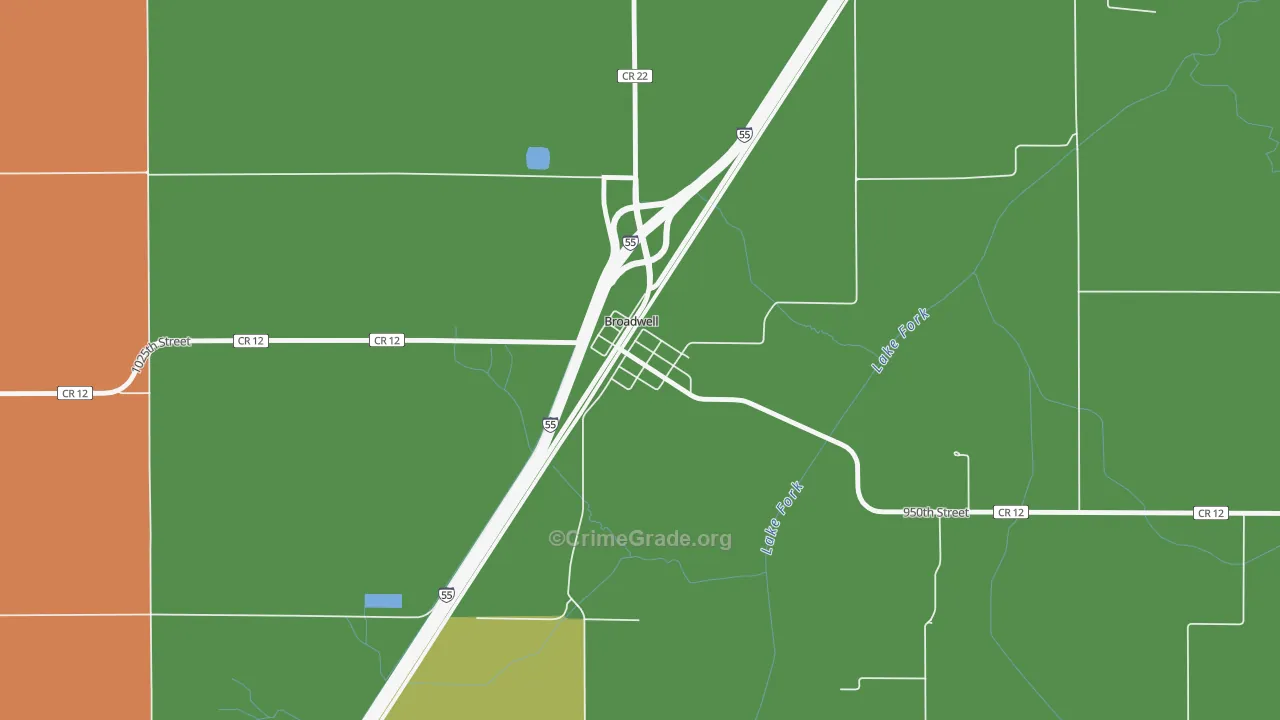 Broadwell, IL Map of Robbery Rates