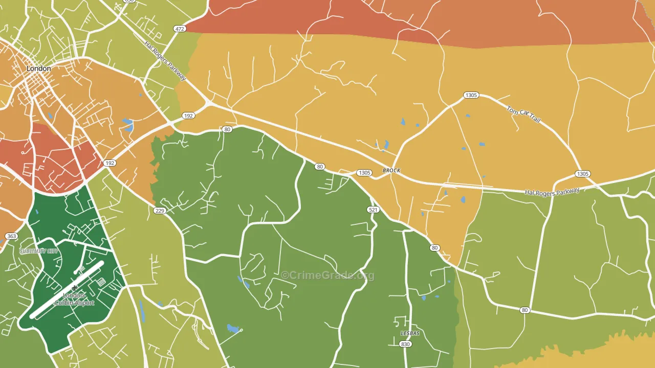 Brock, KY Map of Robbery Rates