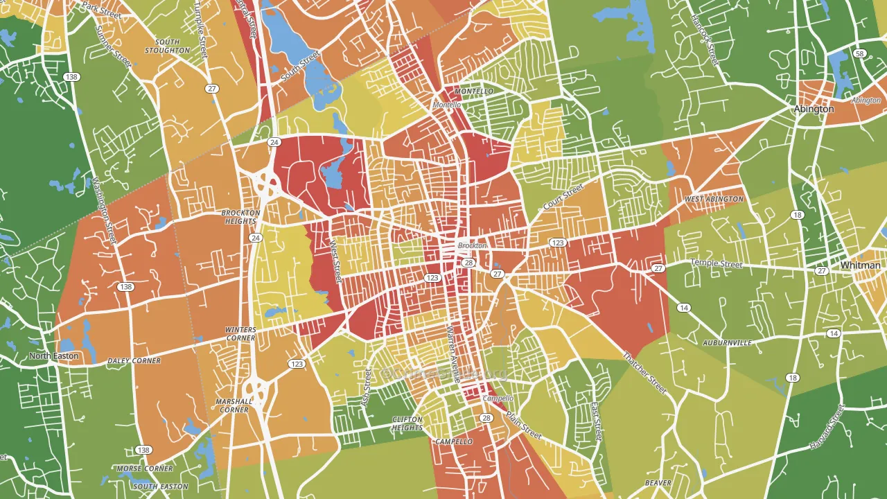 Brockton, MA Map of Robbery Rates