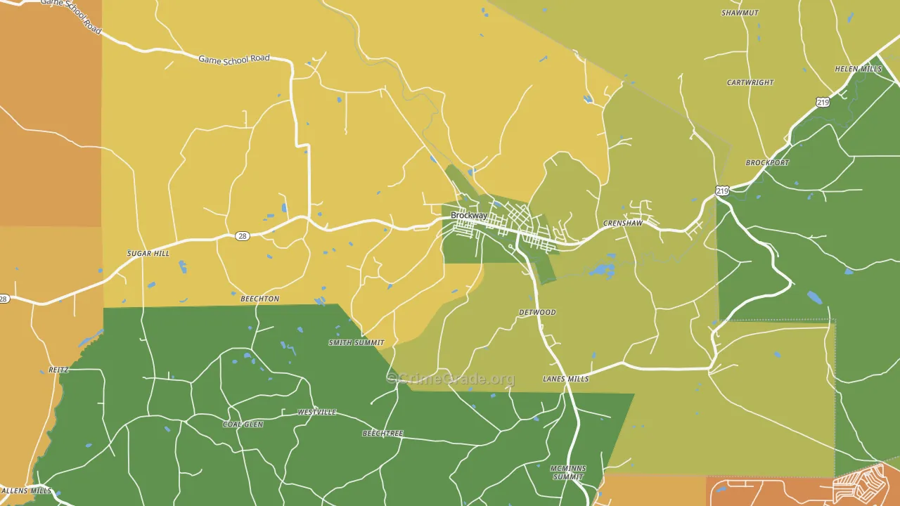 Brockway, PA Map of Robbery Rates