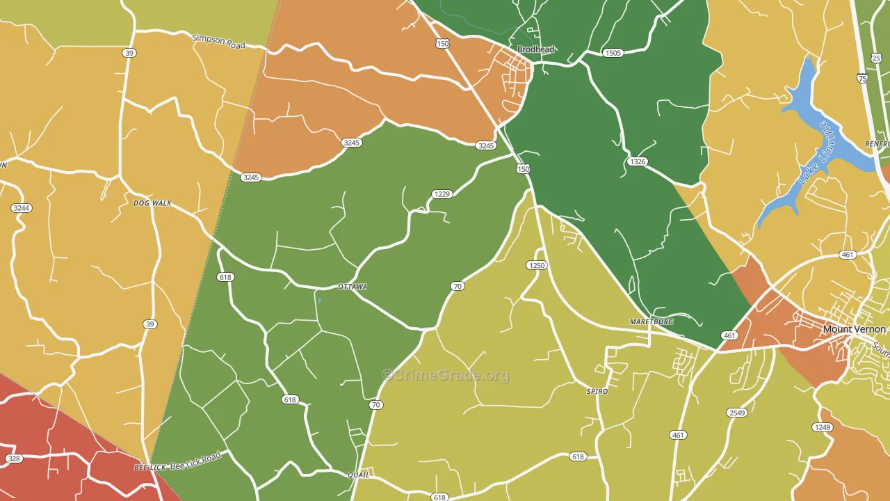 Brodhead, KY Map of Robbery Rates