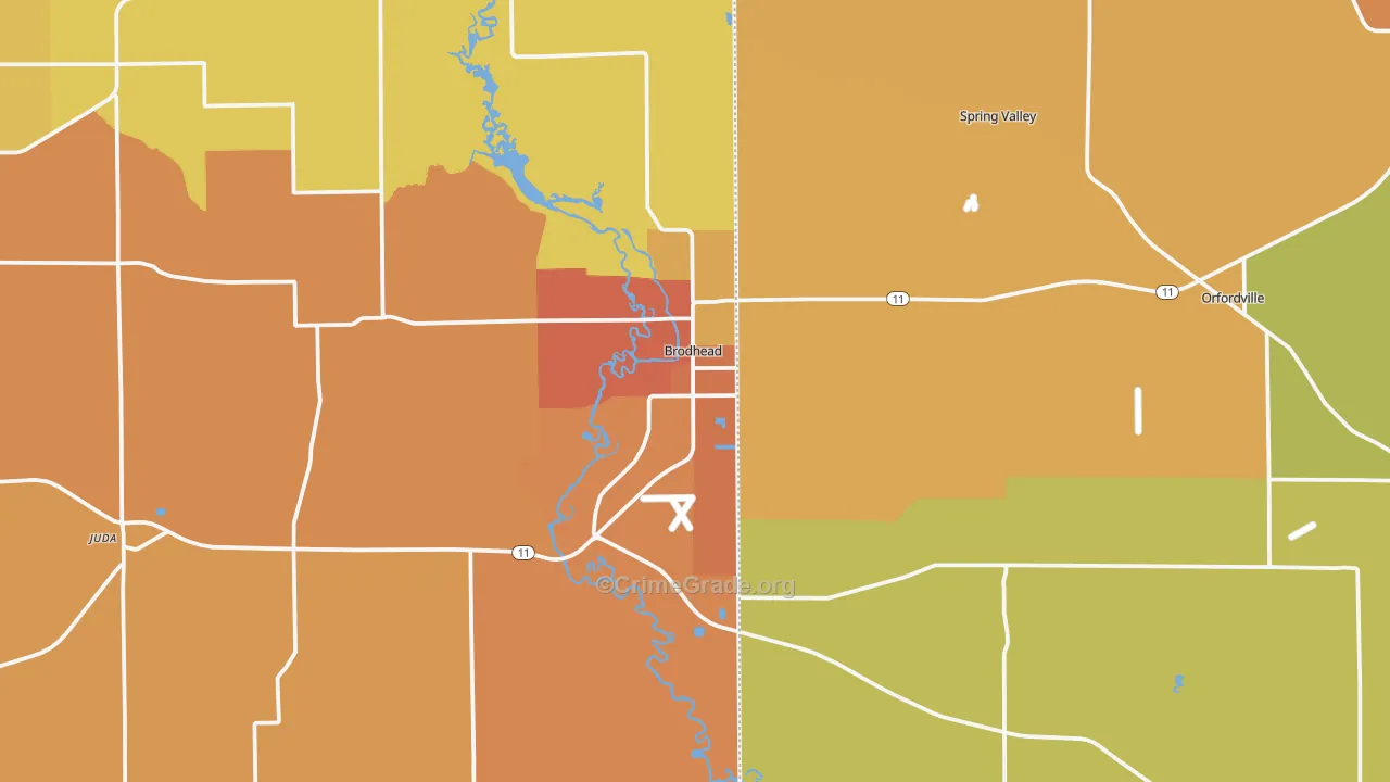 Brodhead, WI Map of Robbery Rates