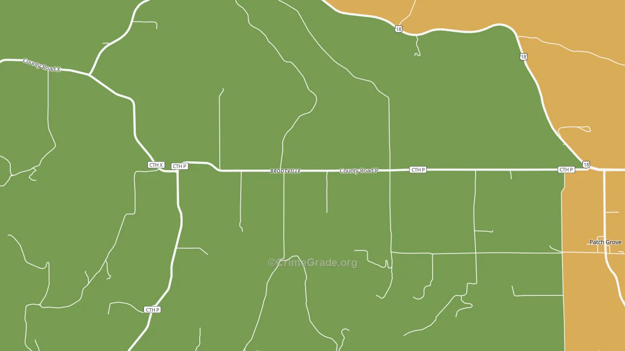 Brodtville, WI Map of Robbery Rates